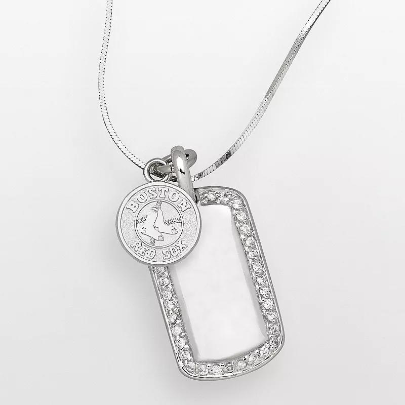 LogoArt Boston Red Sox Sterling Silver Cubic Zirconia Logo Dog Tag Pendant, Women's, Size: 18" Product Image