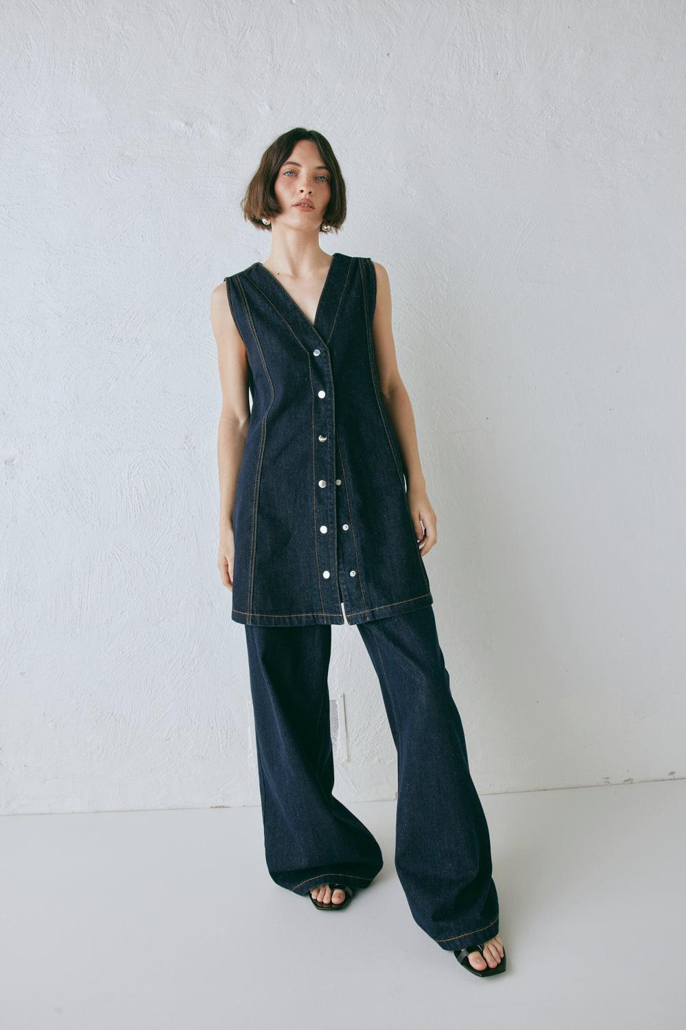 Aston Denim Mini Dress Indigo Product Image