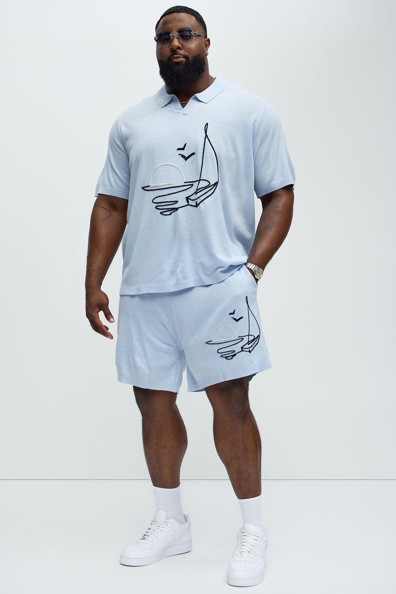 Finley Knitted Shorts - Light Blue Product Image