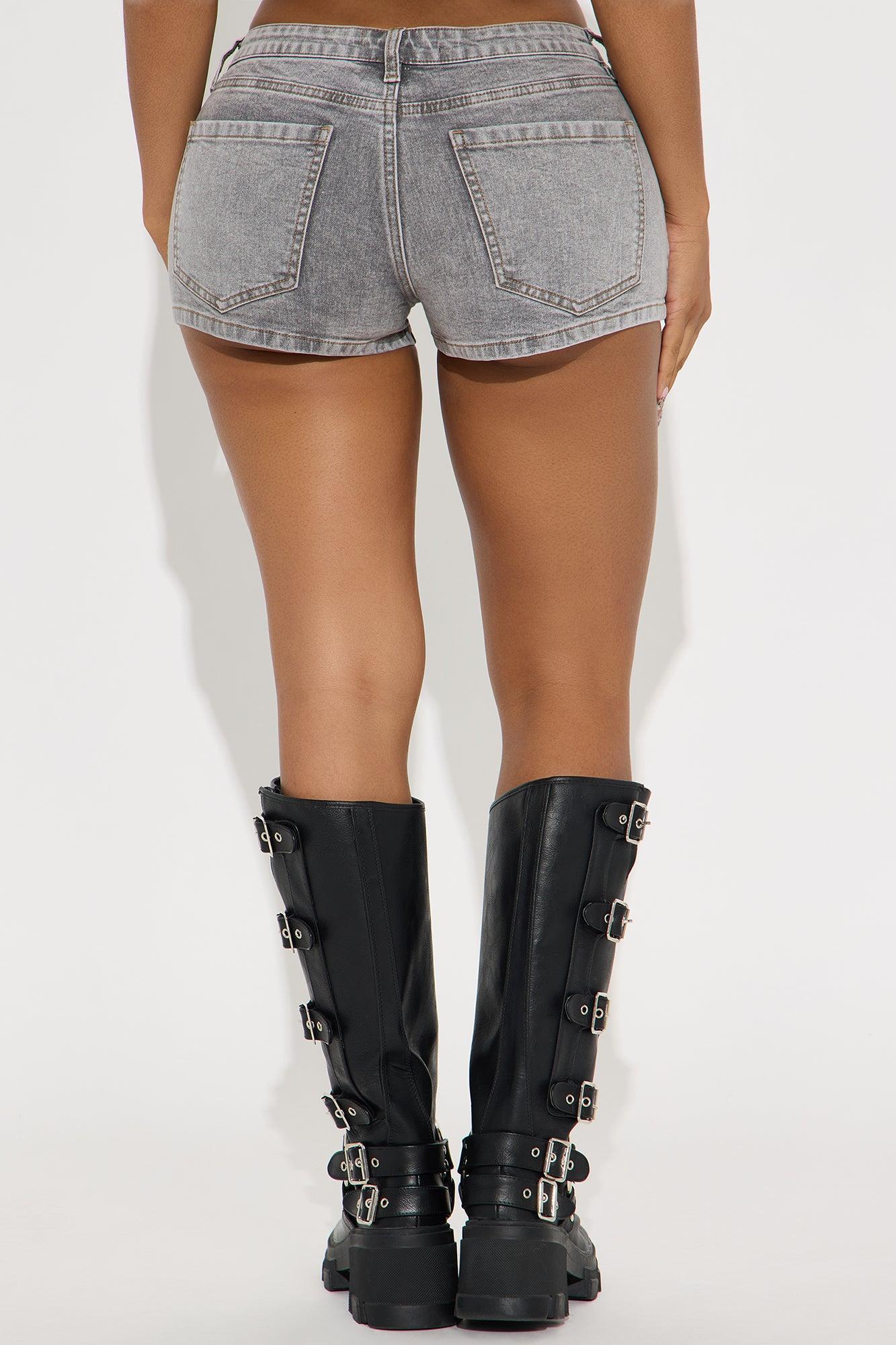 Ride On Moto Stretch Denim Shorts - Grey Product Image