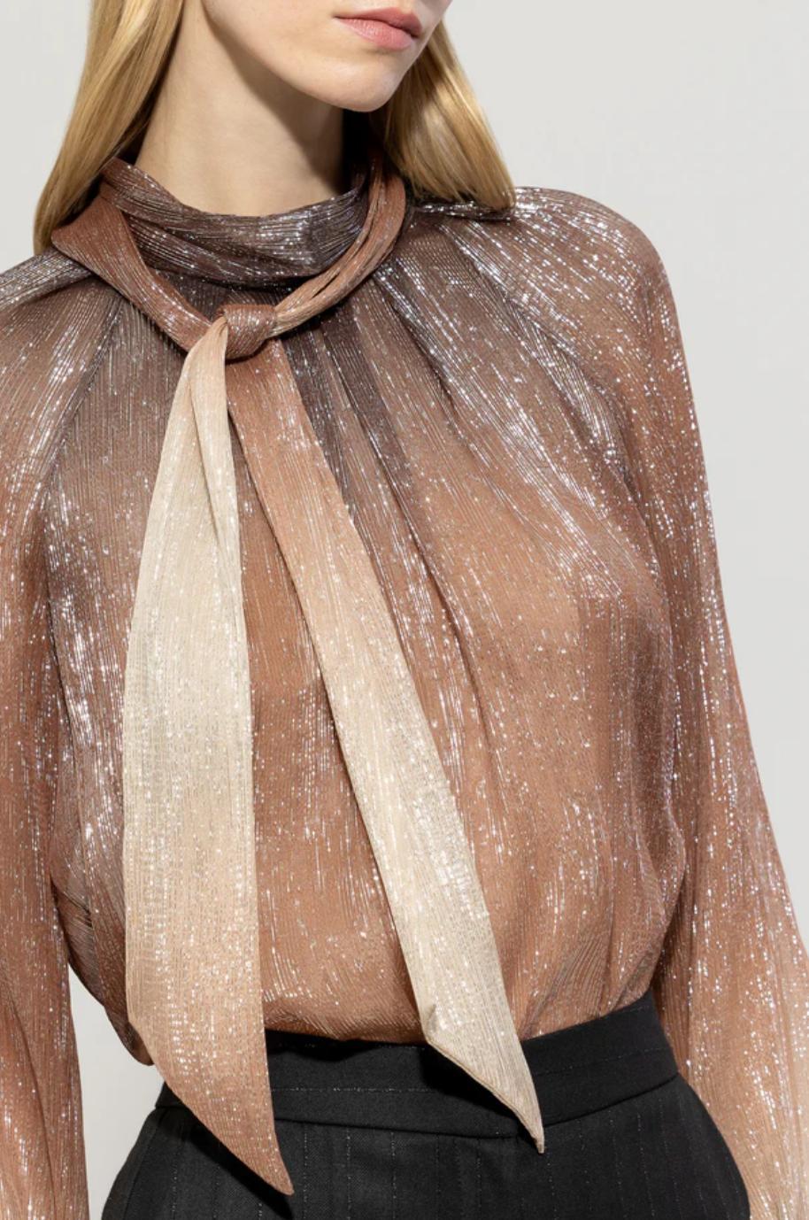 Luisa Cerano Pink Fumo Effect Bow Blouse Product Image