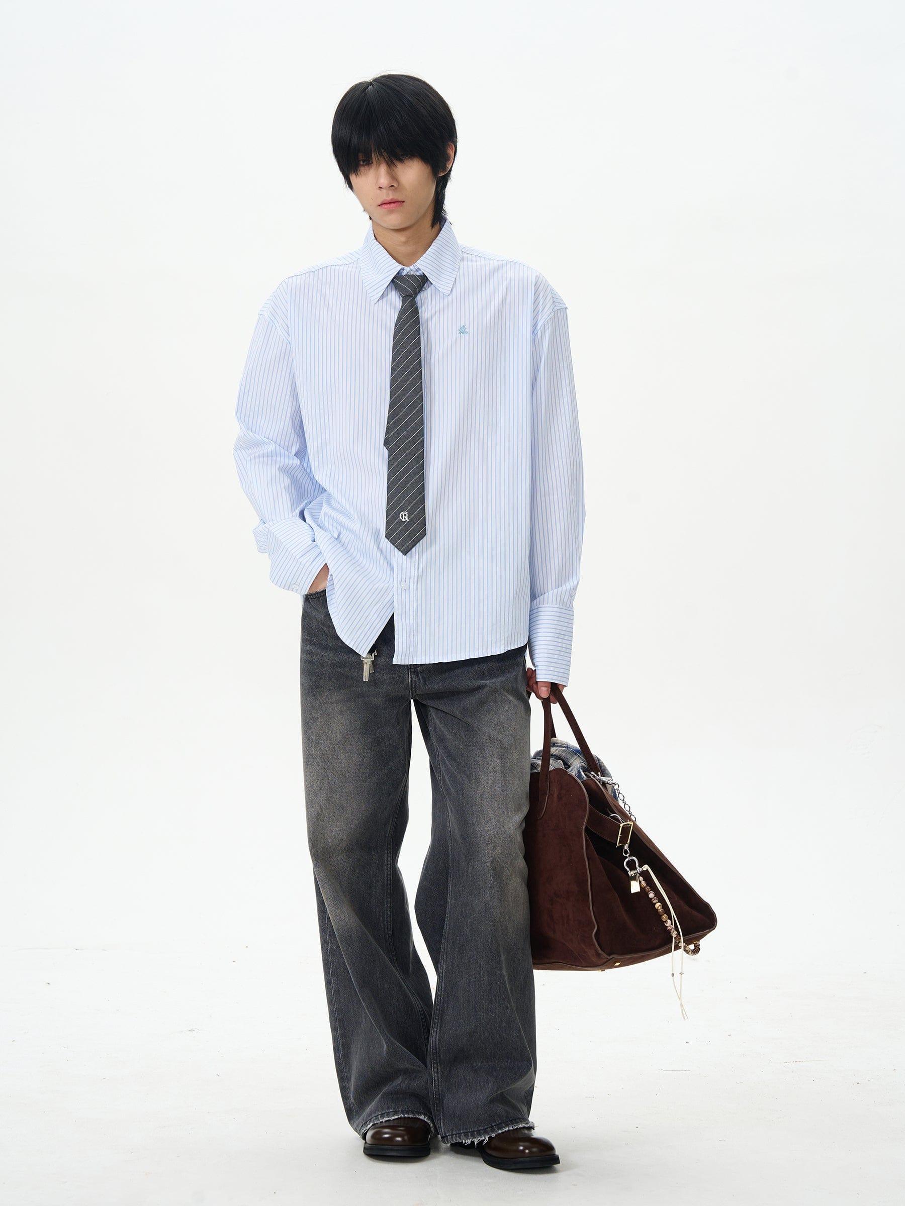 RT No. 12573 WASHED DARK GRAY DENIM STRAIGHT PANTS Product Image