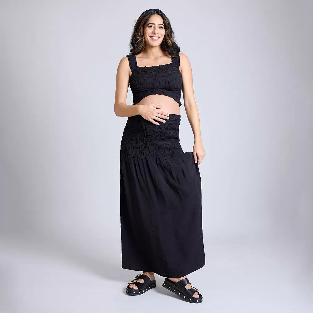 Maternity Motherhood 2-pc. Smocked Crop Top & Maxi Skirt Set, Womens Product Image