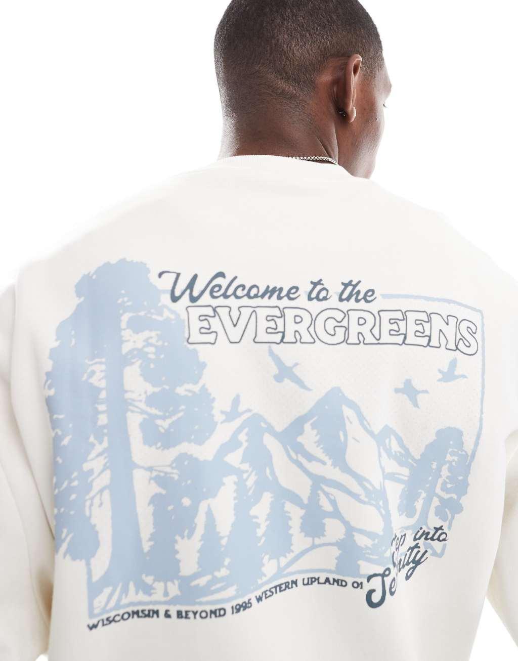 ASOS DESIGN oversized hoodie with scenic back print in off white Product Image