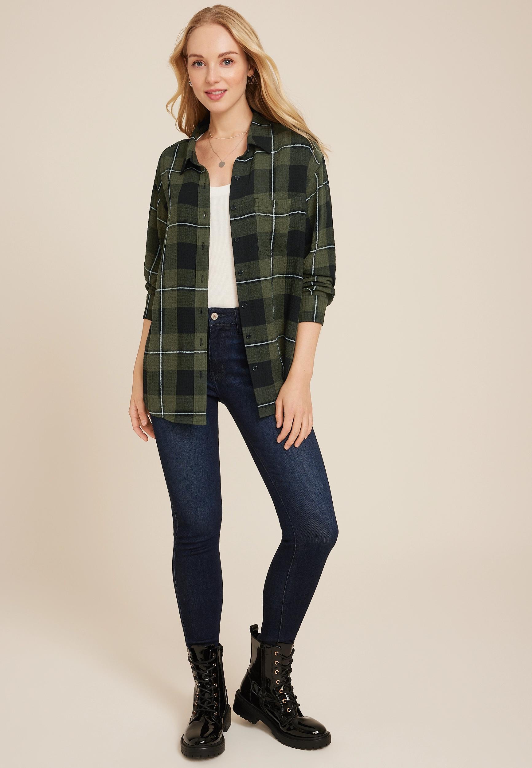 Maurices Womens Pucker Plaid Button Up Shirt Size XX Large Product Image