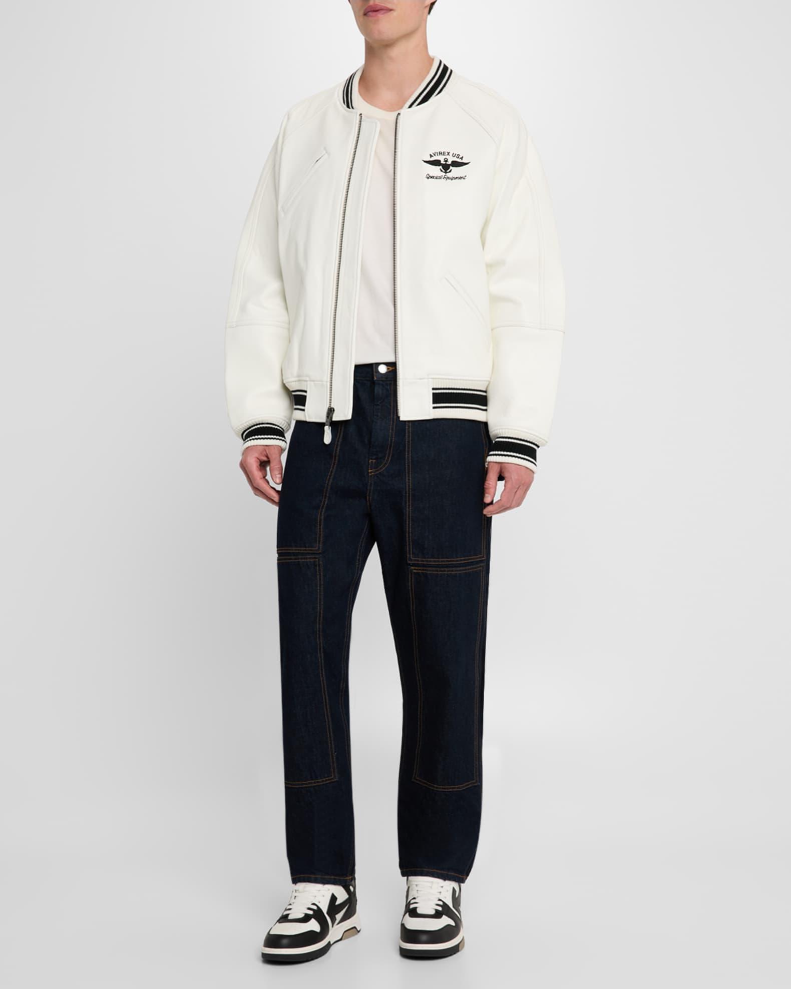 Mens Stadium Embroidered Leather Varsity Jacket Product Image