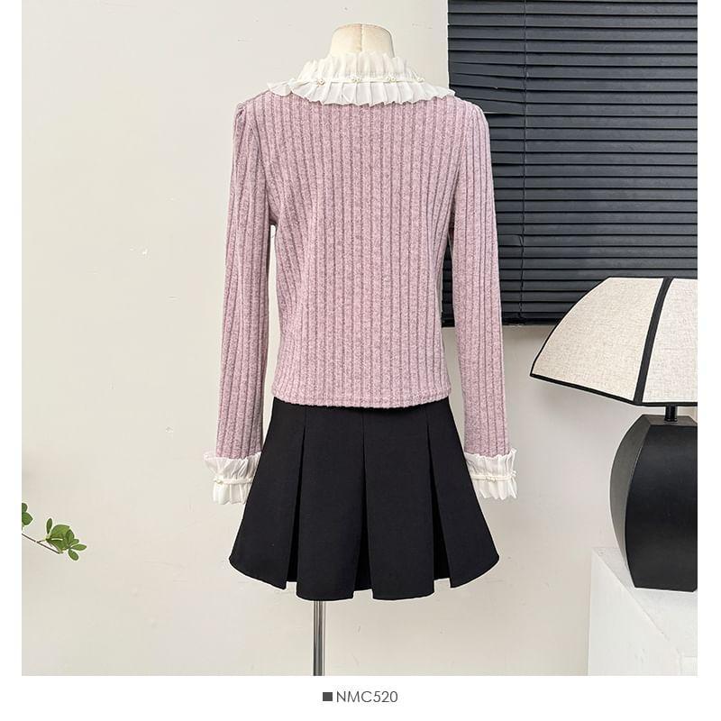 Ruffle-Trim Ribbed-Knit Crop Top Product Image