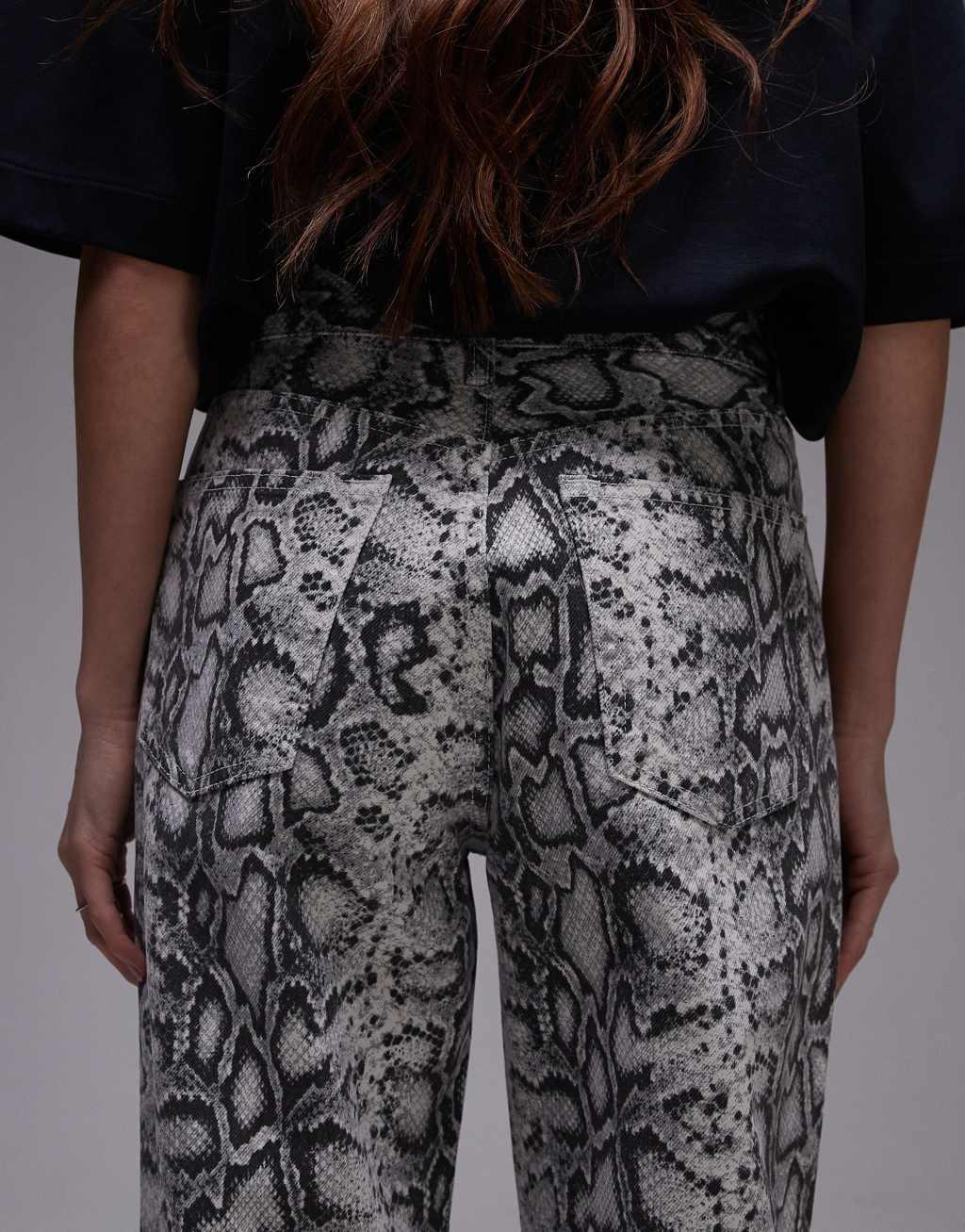 Topshop Kort high rise straight jeans in snake print Product Image
