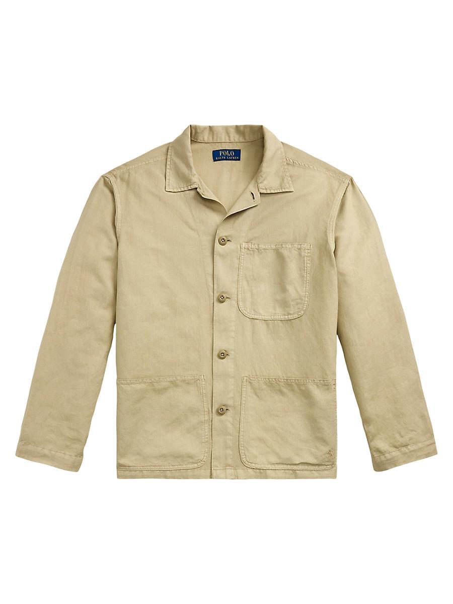 Mens Logo-Embroidered Linen-Cotton Overshirt Product Image