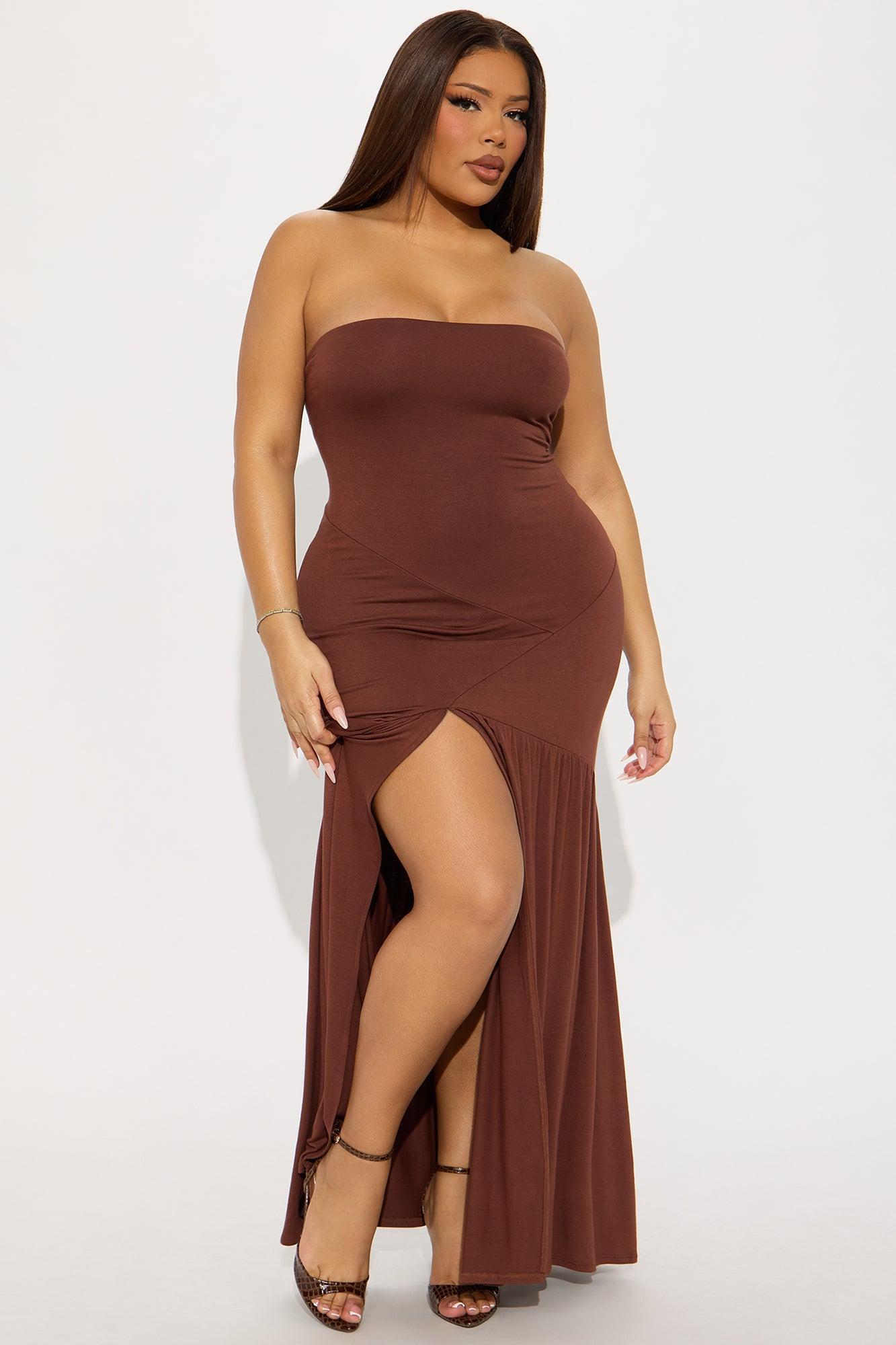 Danity High Slit Maxi Dress - Chocolate Product Image