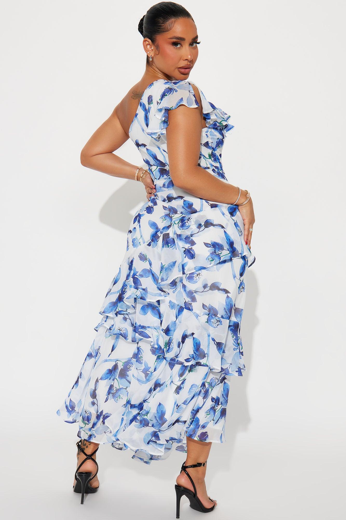 Roses Are Red Chiffon Maxi Dress - Blue/combo Product Image