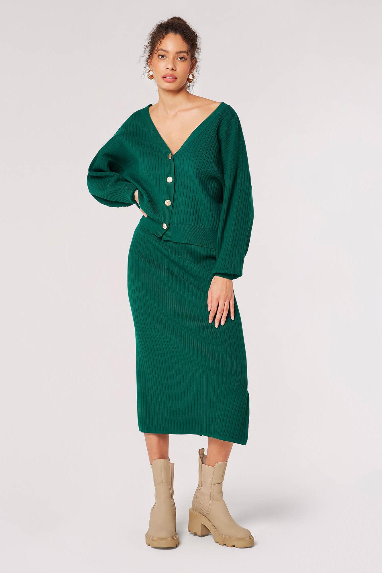 Knitted Ribbed Midi Skirt Product Image