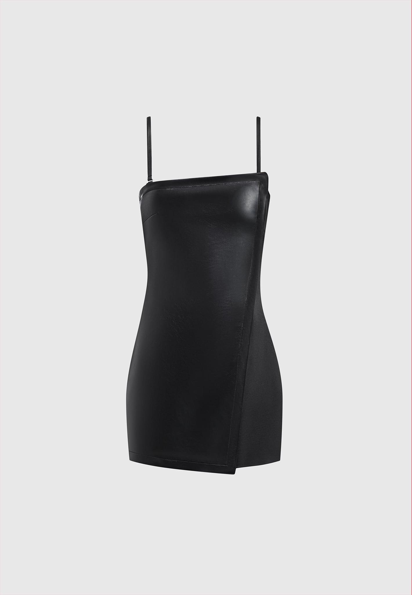 Leather Tailored Playsuit with Gloves - Black Female Product Image