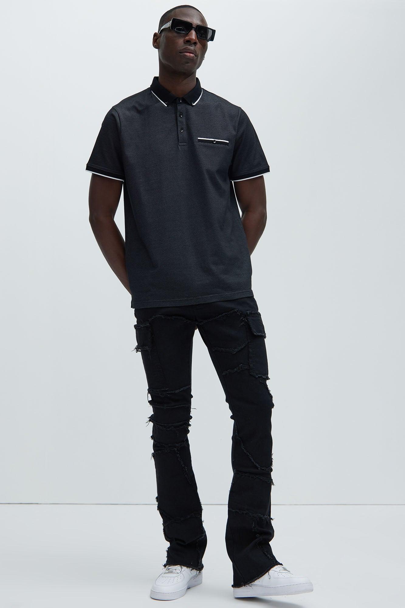 Trapping Frayed Stacked Skinny Flare Pants - Black Product Image