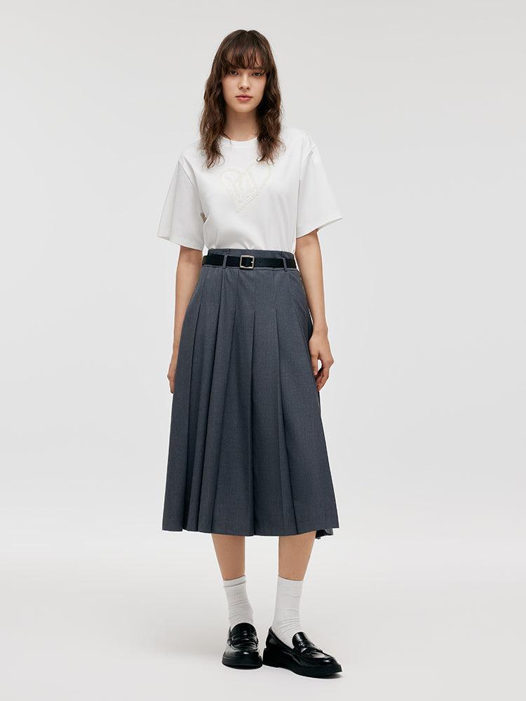 A-Line Women Pleated Skirt With Belt Product Image