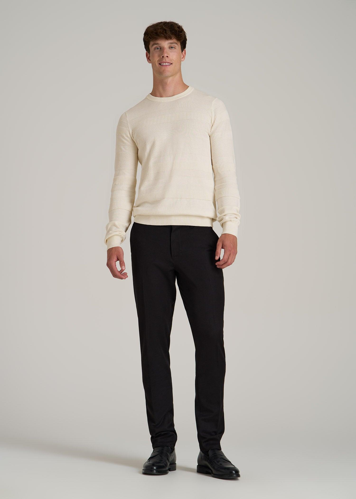 Minimalist Embossed Knit Sweater for Tall Men in Ivory White Product Image