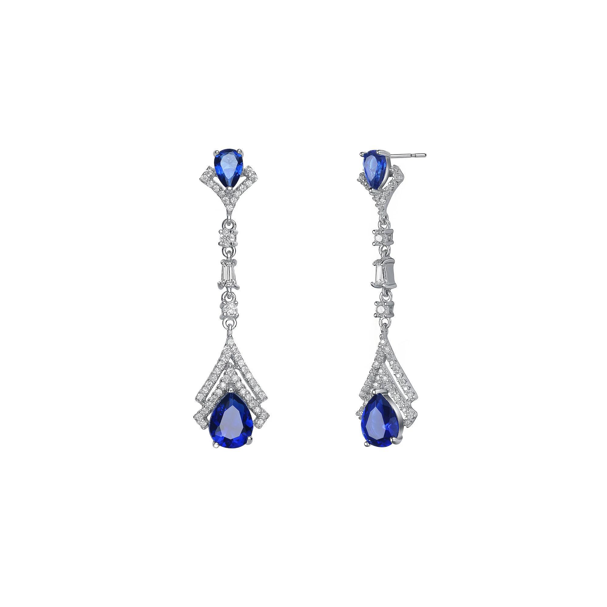 Sterling Silver Blue Cubic Zirconia Drop Earrings, Womens Product Image