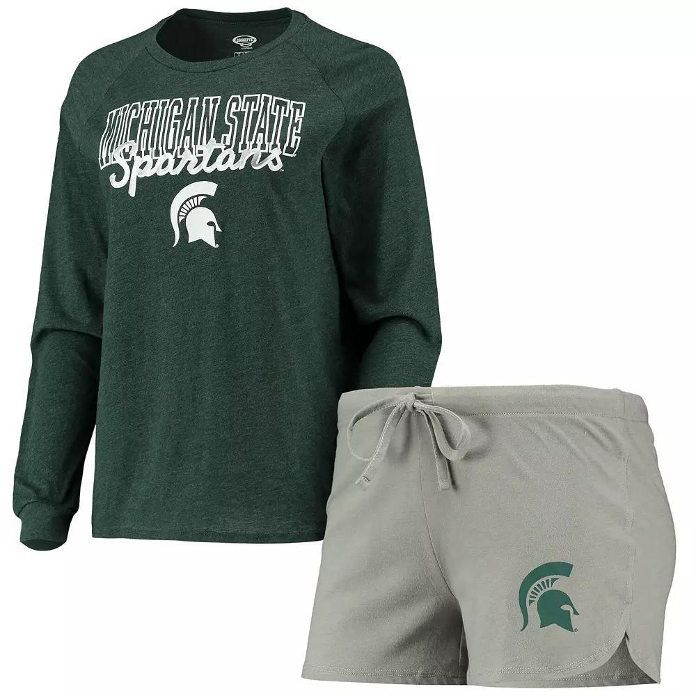 Women's Concepts Sport Green/Gray Michigan State Spartans Raglan Long Sleeve T-Shirt & Shorts Sleep Set, Size: XL Product Image