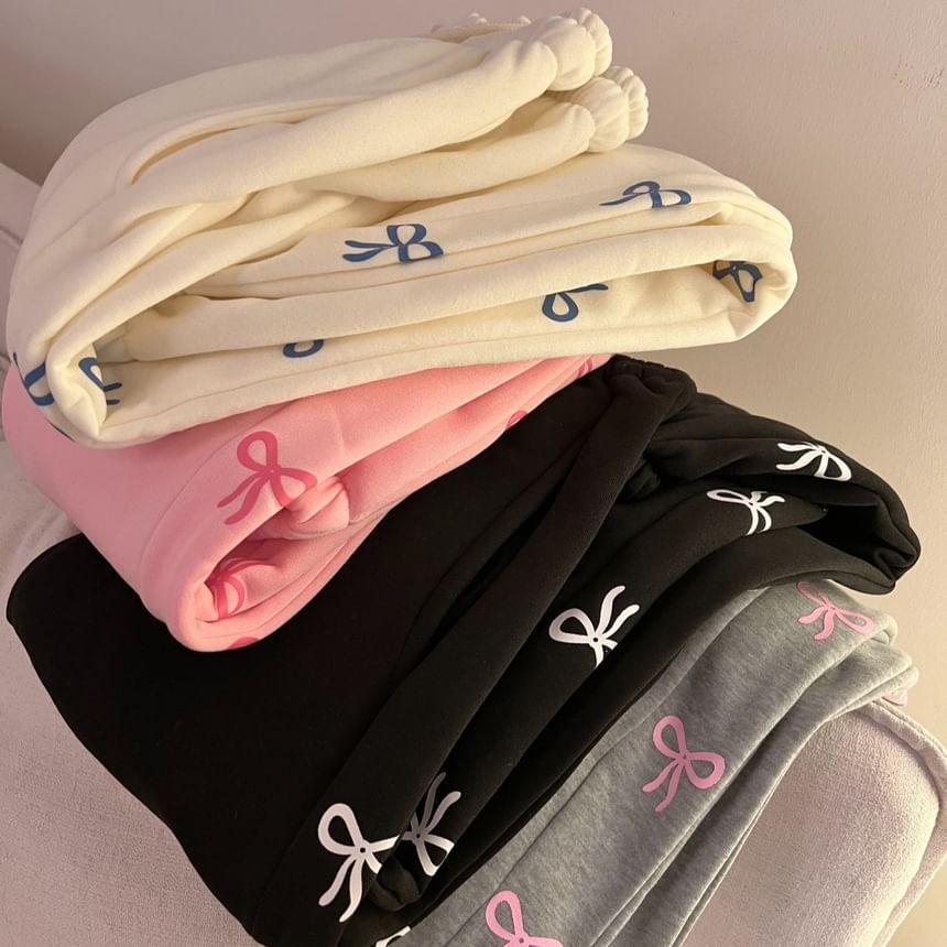 Drawstring Waist Bow Print Harem Pants Product Image