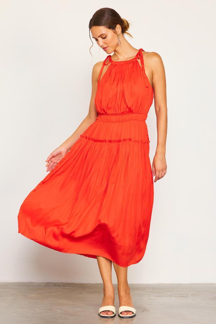Pleated Halter Midi Dress Product Image