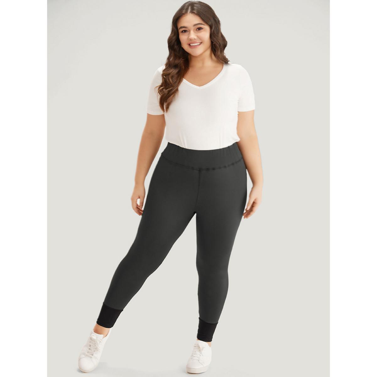 Plus Size Contrast Wideband Waist Patchwork Leggings Women Gray Casual High stretch Skinny High Rise Dailywear Leggings BloomChic 28/5X Product Image