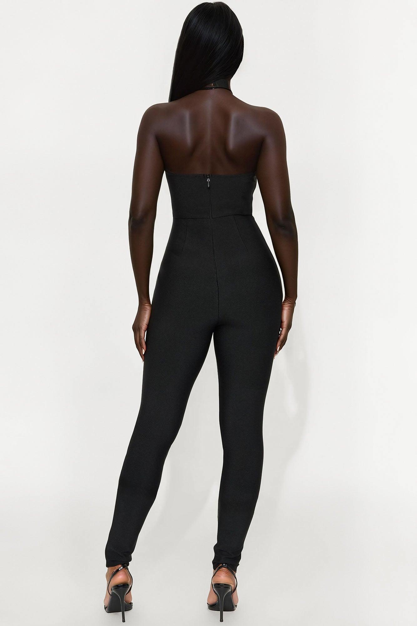 Fiona Halter Bandage Jumpsuit - Black Female Product Image