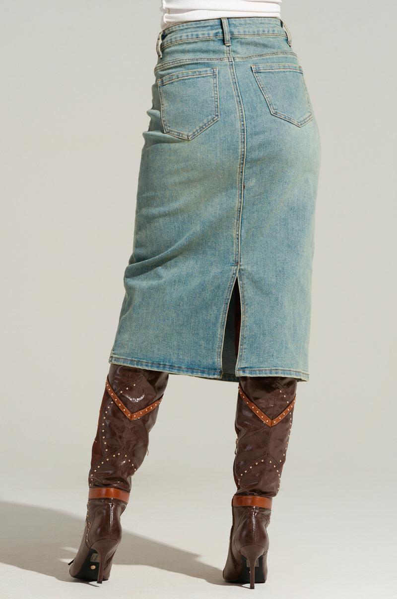 TOO GOOD FOR YOU DENIM MIDI SKIRT Product Image
