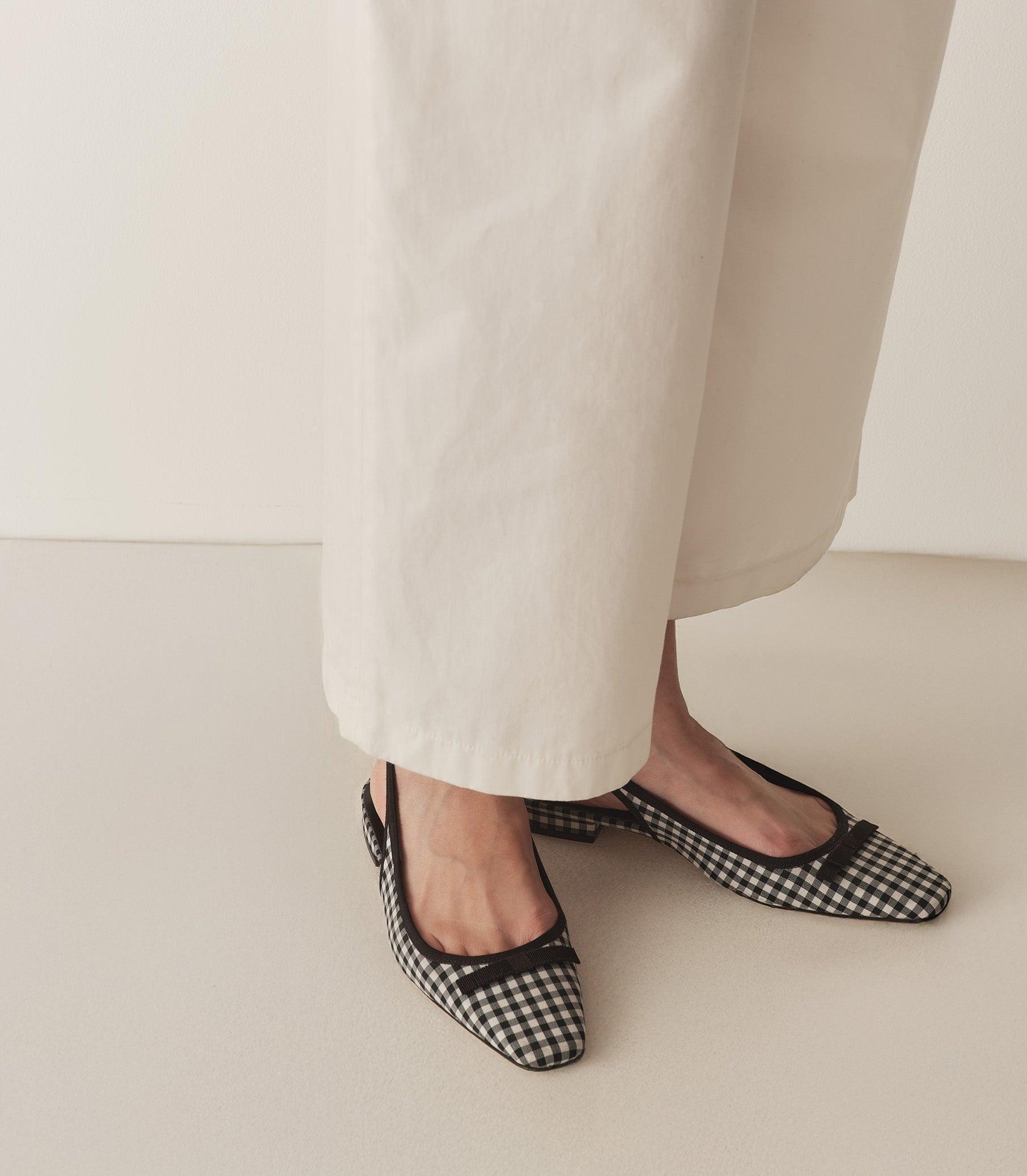 COSSIMA SLINGBACK -- BLACK AND WHITE GINGHAM Product Image