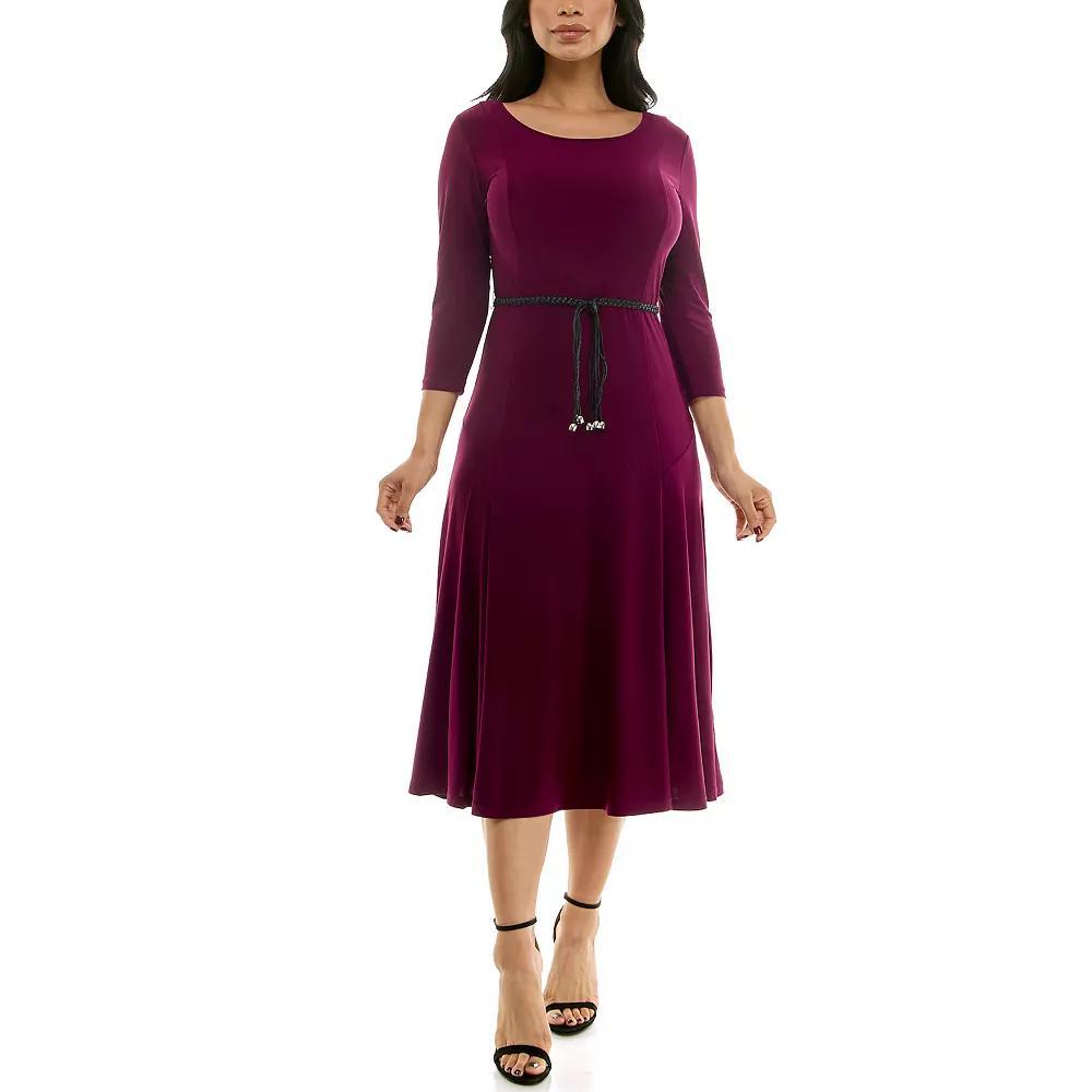 Women's Nina Leonard Sylvia Three-Quarter Sleeve Belted Midi Dress, Size: XL, Crisp Pink Product Image