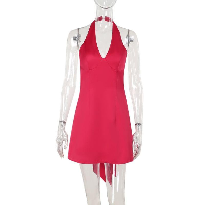 Halter Plain Mini Bodycon Dress Product Image