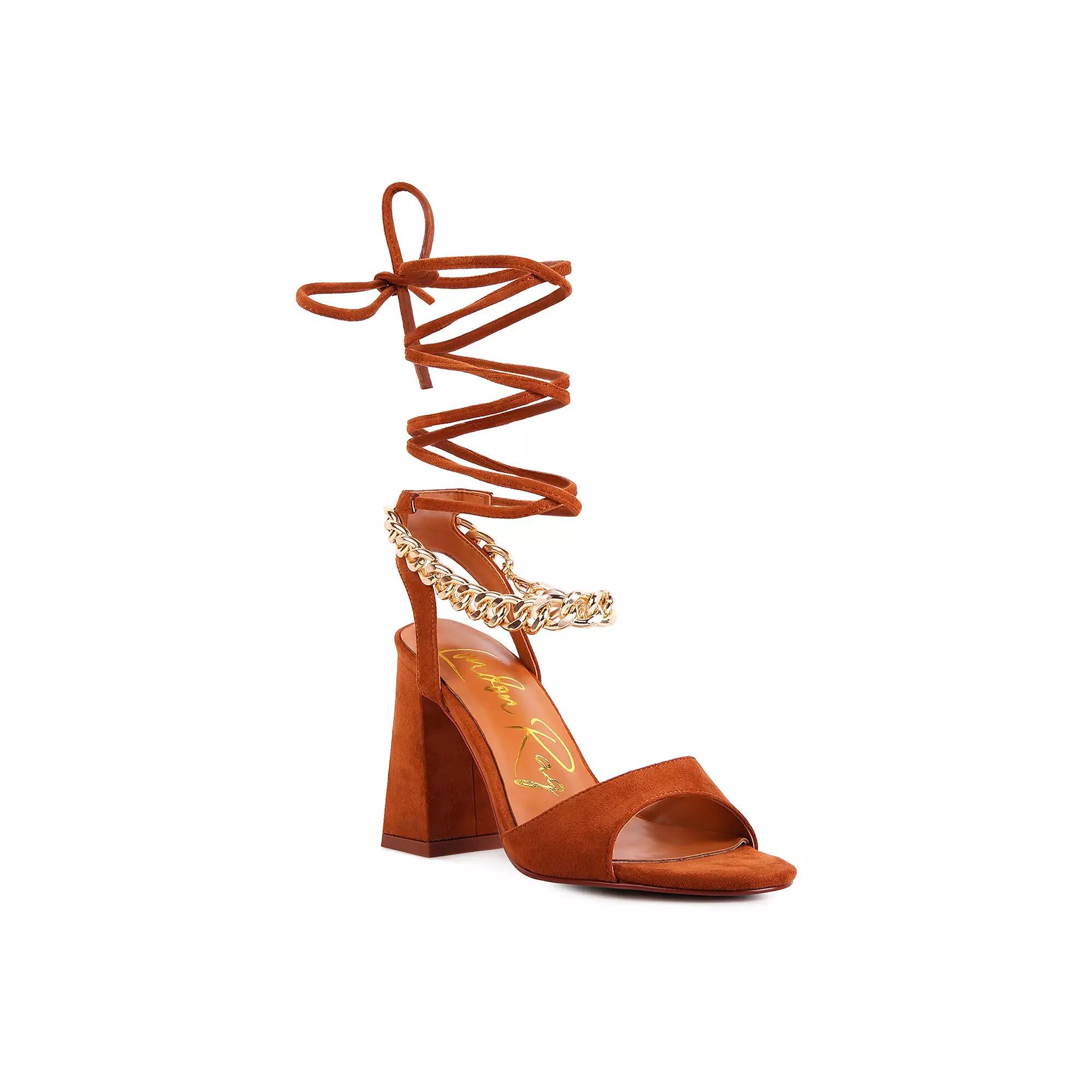 London Rag Gone Gurl Women's Chain Tie-Up Block Heel Sandals, Size: 6 Product Image