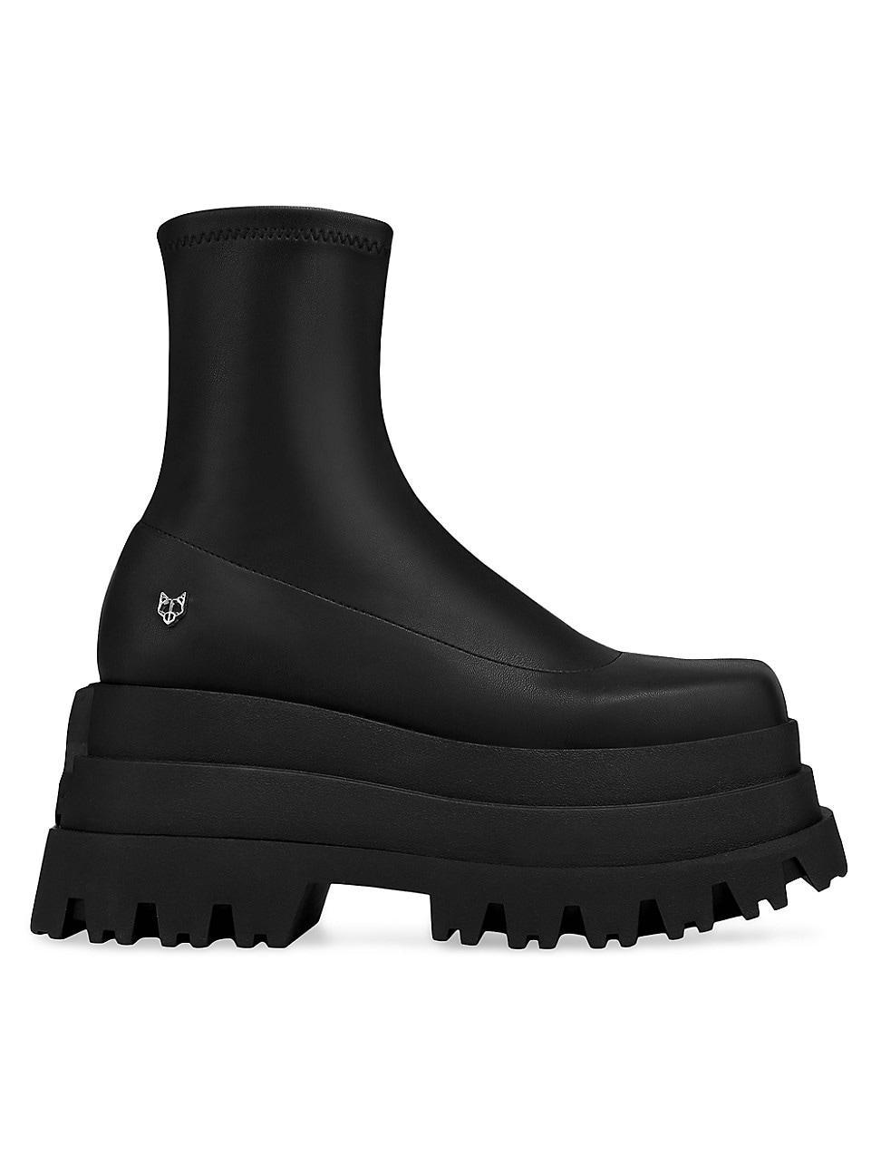 Womens Sassy Black Stretch Platform Boots Product Image