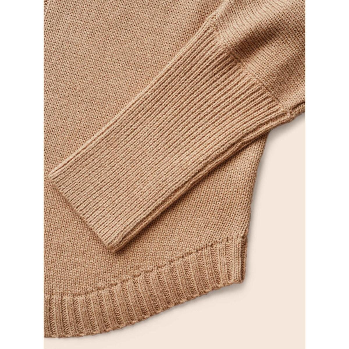 Plus Size Plain Dolman Sleeve Arc Hem Pullover Tan Women Casual Loose Long Sleeve Round Neck Everyday Pullovers BloomChic 10/M Product Image