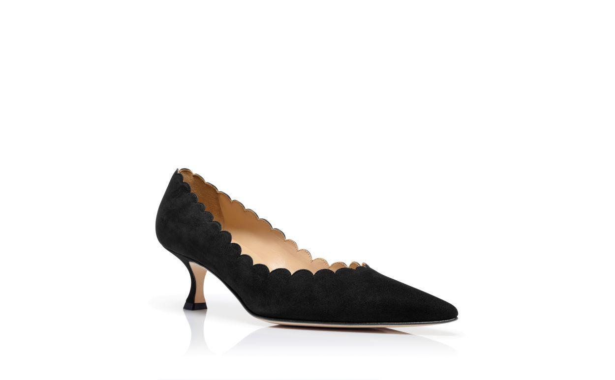 SRILASCA Black Suede Scalloped Pumps Product Image