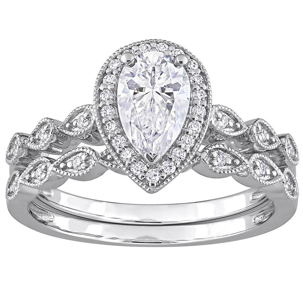 Stella Grace Sterling Silver 1 1/6 Carat T.W. Lab-Created Moissanite Teardrop Halo Engagement Ring Set, Women's, Size: 9 Product Image