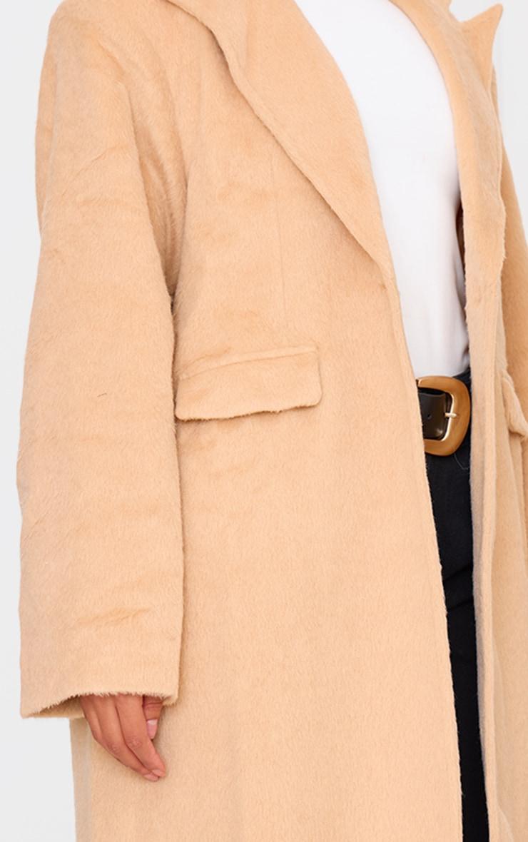 Camel Brushed Wool Look Oversized Drop Shoulder Coat Product Image