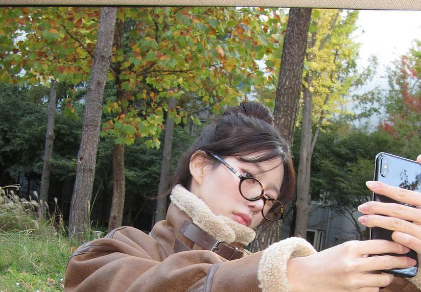Stand Collar Faux Shearling Zip Jacket Product Image
