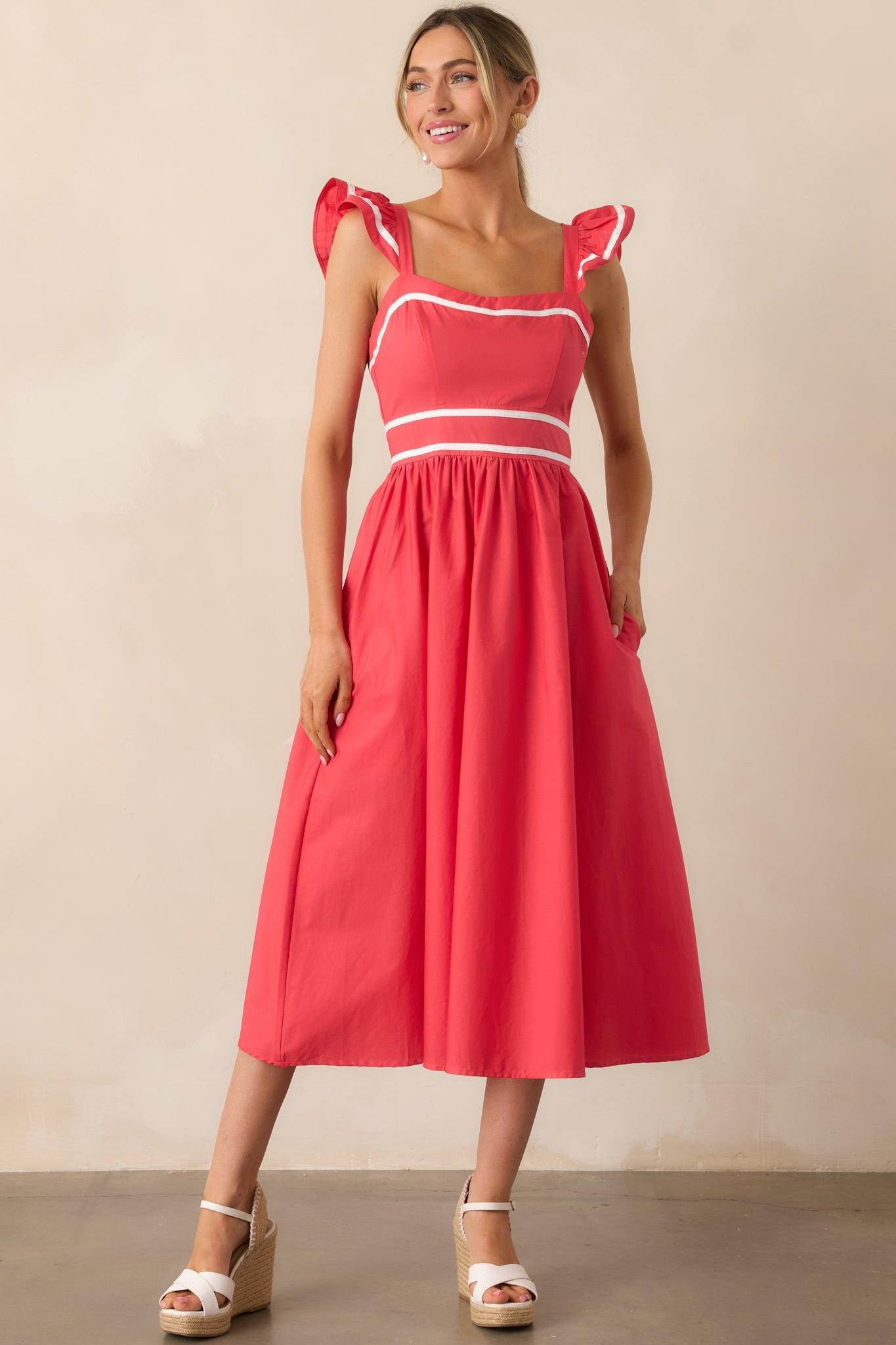 Exploring New Cities Tomato Red Cotton Midi Dress Product Image