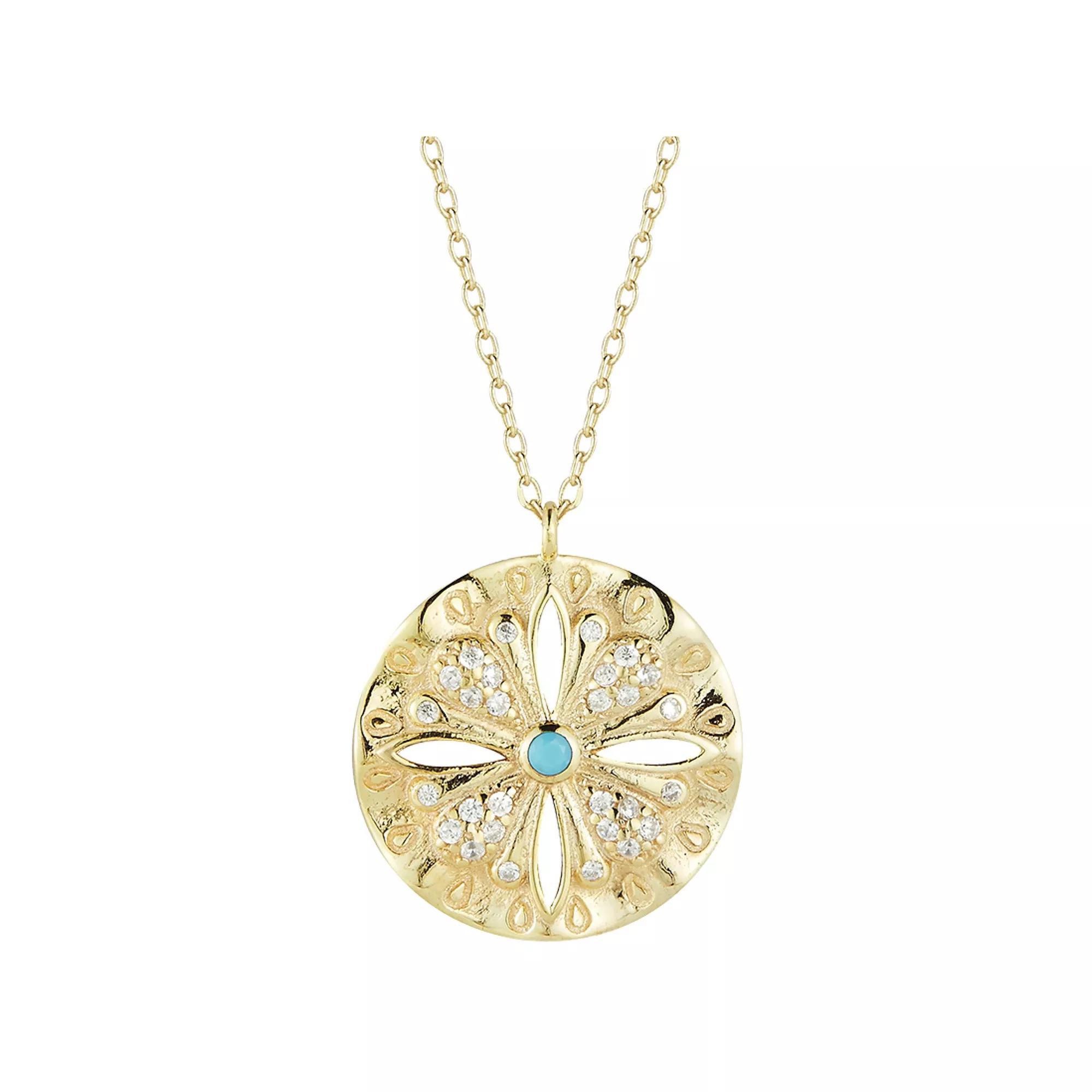Sunkissed Sterling 14k Gold Over Cubic Zirconia & Turquoise Floral Necklace, Womens Yellow Gold Tone Product Image