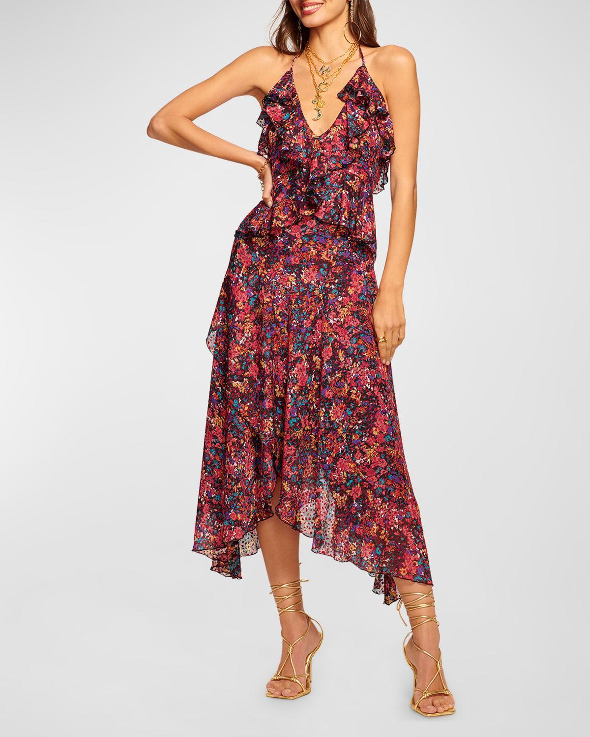 Womens Everlee Floral Ruffled Midi-Dress Product Image