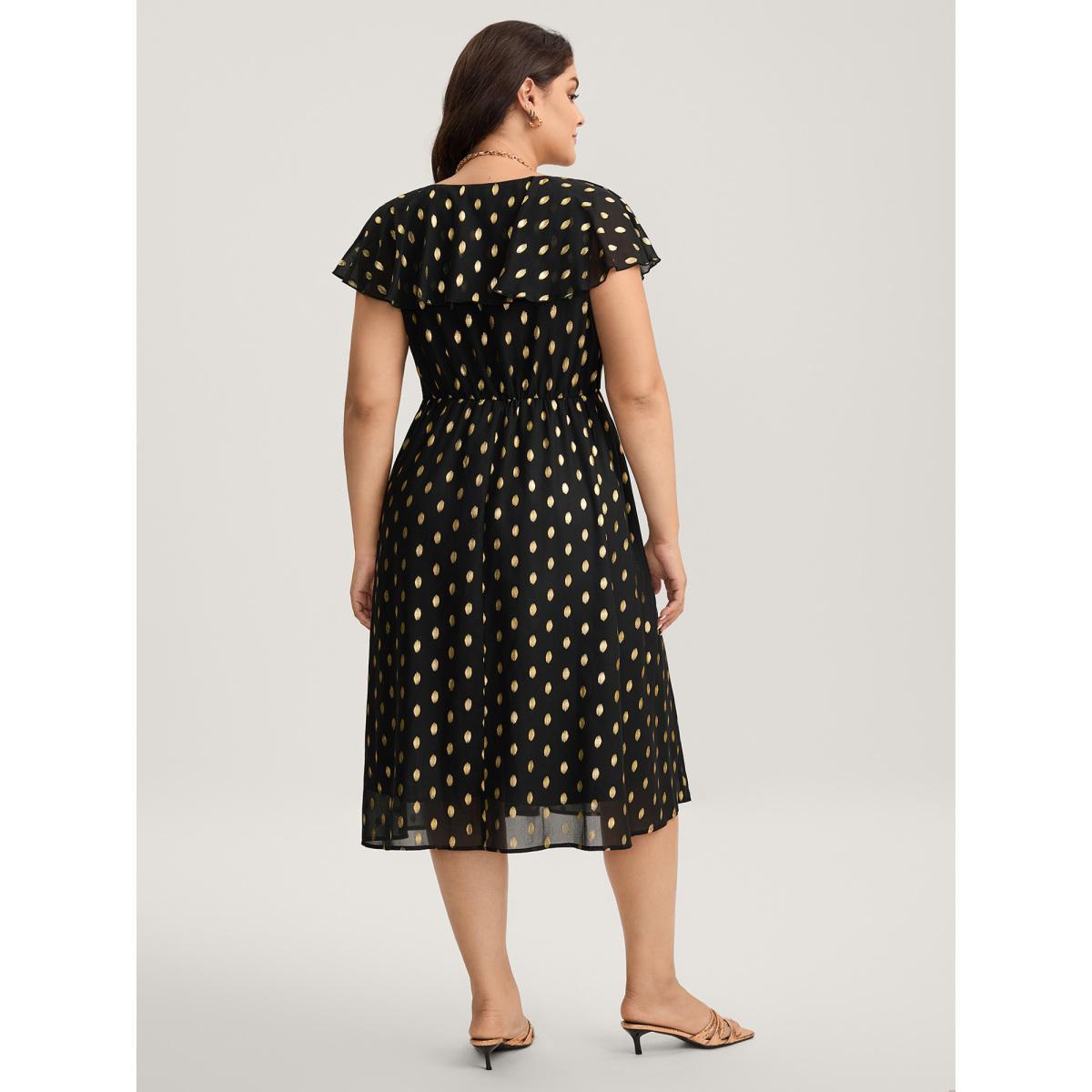 Plus Size Shimmery Polka Dot Stretchy Waist Midi Dress BlackFlower Women Party Curvy Bloomchic 14-16/1X Product Image