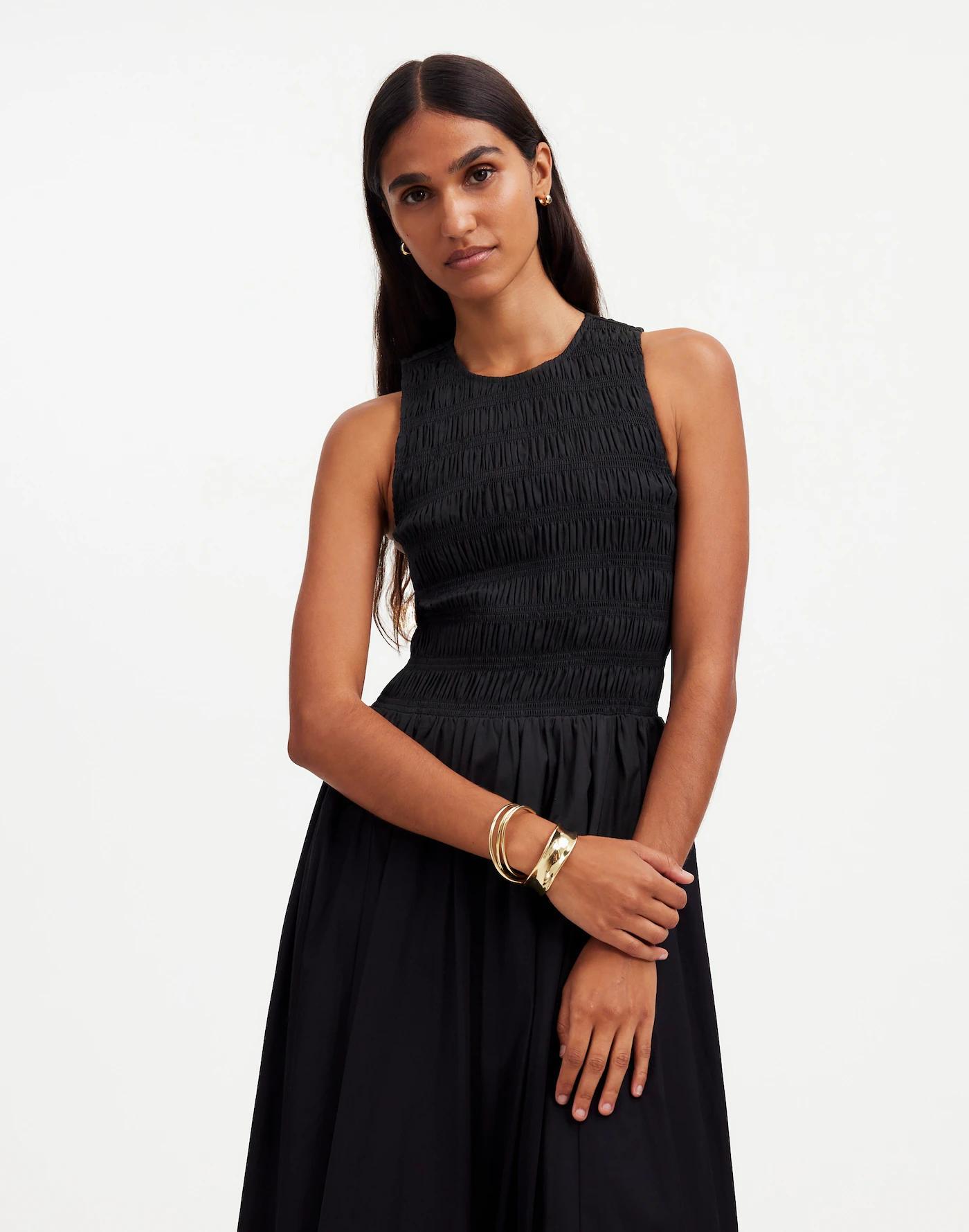 The Melody Bubble-Hem Smocked Midi Dress in Poplin Product Image