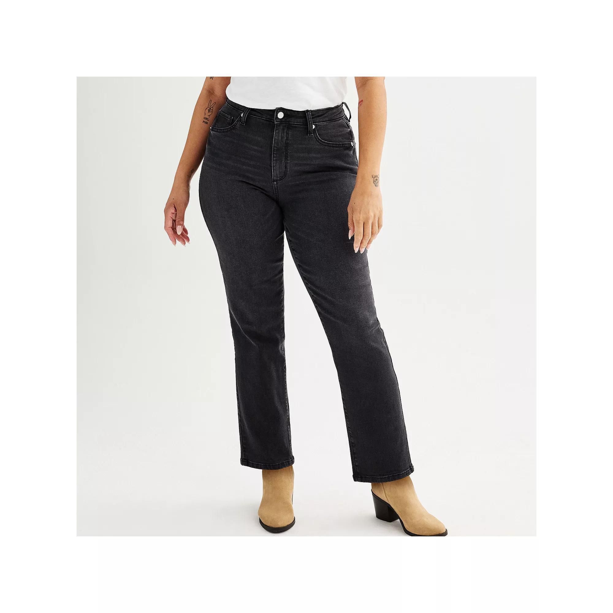 Women's Sonoma Goods For Life® High Rise Curvy Straight Jeans, Size: 4 Avg/Reg, Black Wash Product Image