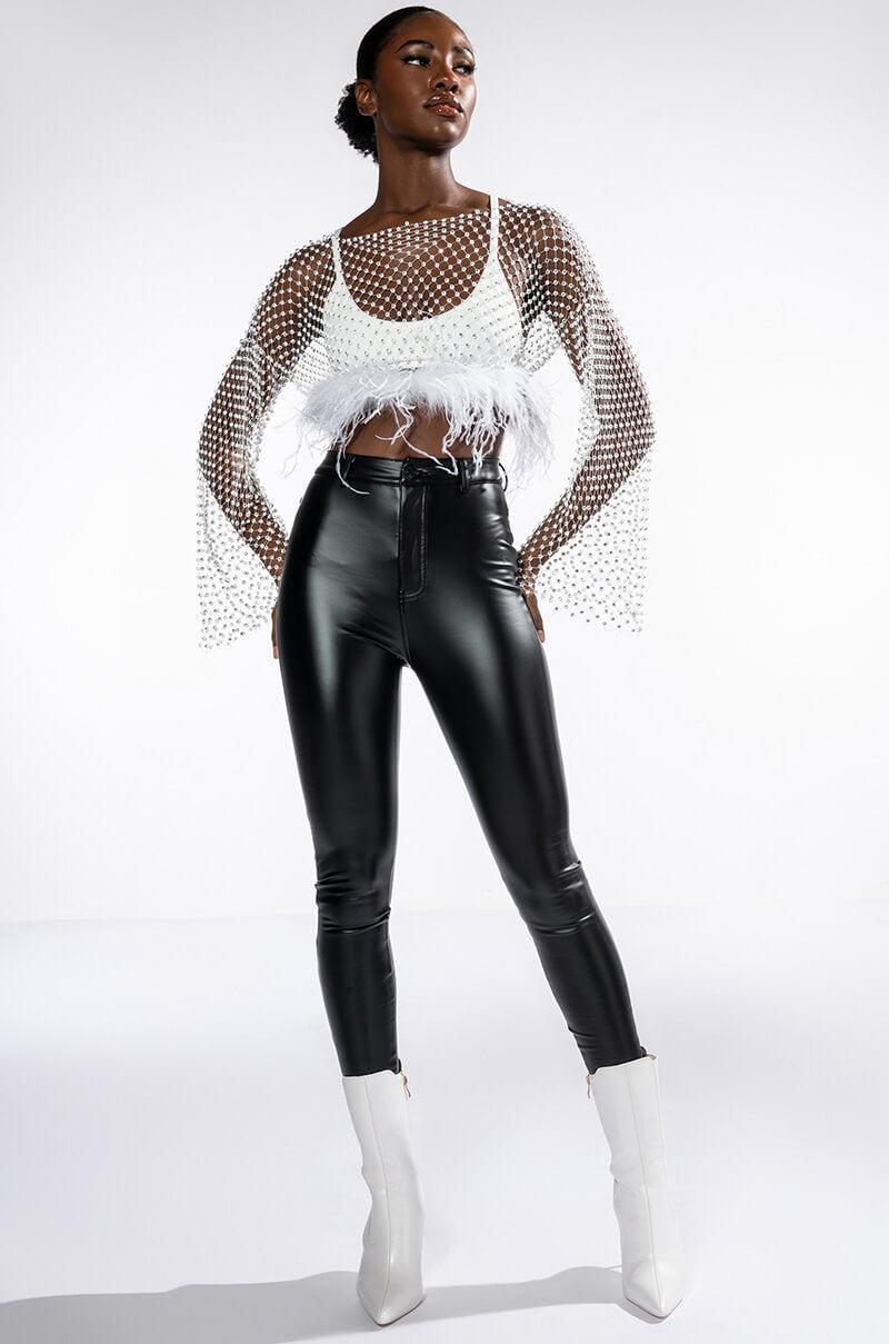 TE QUIERO HIGH RISE FAUX LEATHER SKINNY PANTS WITH 4 WAY STRETCH Product Image