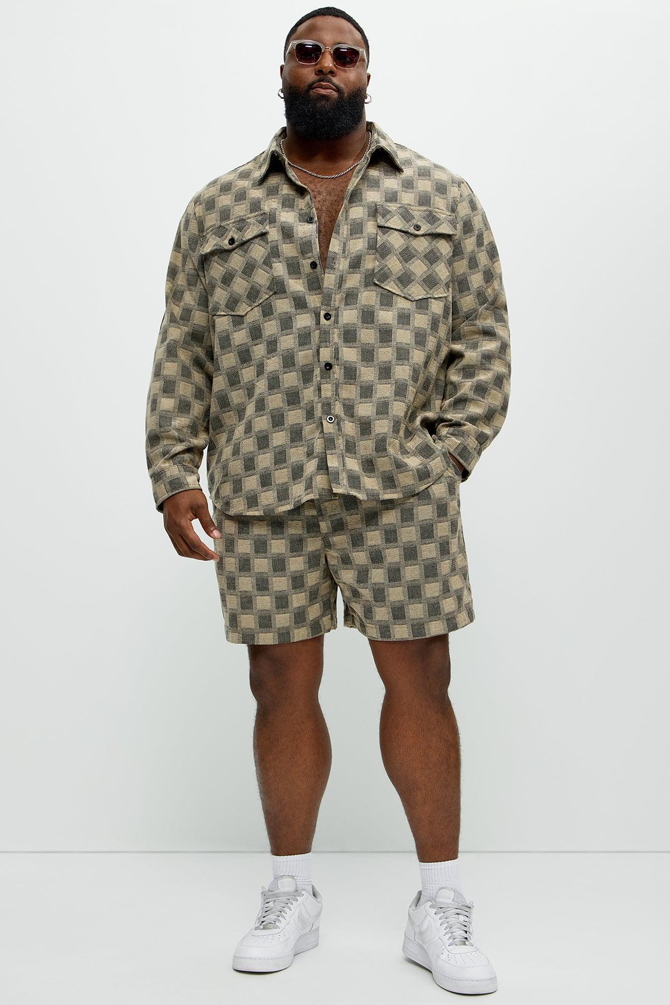 Jacquard Checker Relaxed Shirt - Taupe/combo Product Image