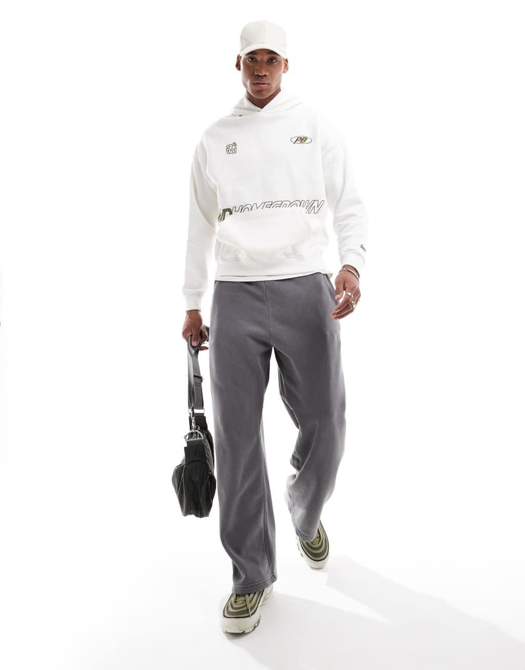 Pull&Bear STWD printed hoodie in white Product Image