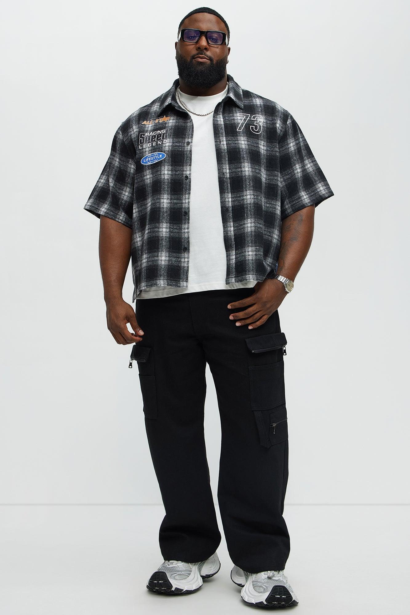 All Star Plaid Button Down Cropped Short Sleeve Shirt - Black/combo Product Image