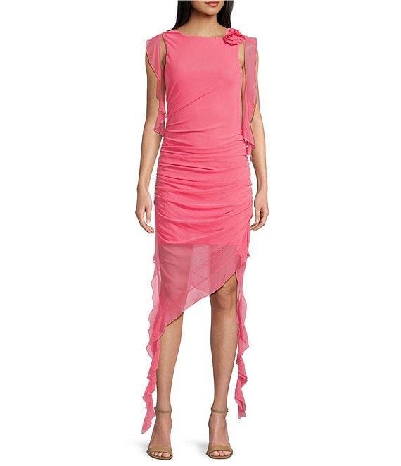 C&V Chelsea & Violet Long Sleeve Mesh Rosette Midi Dress Product Image