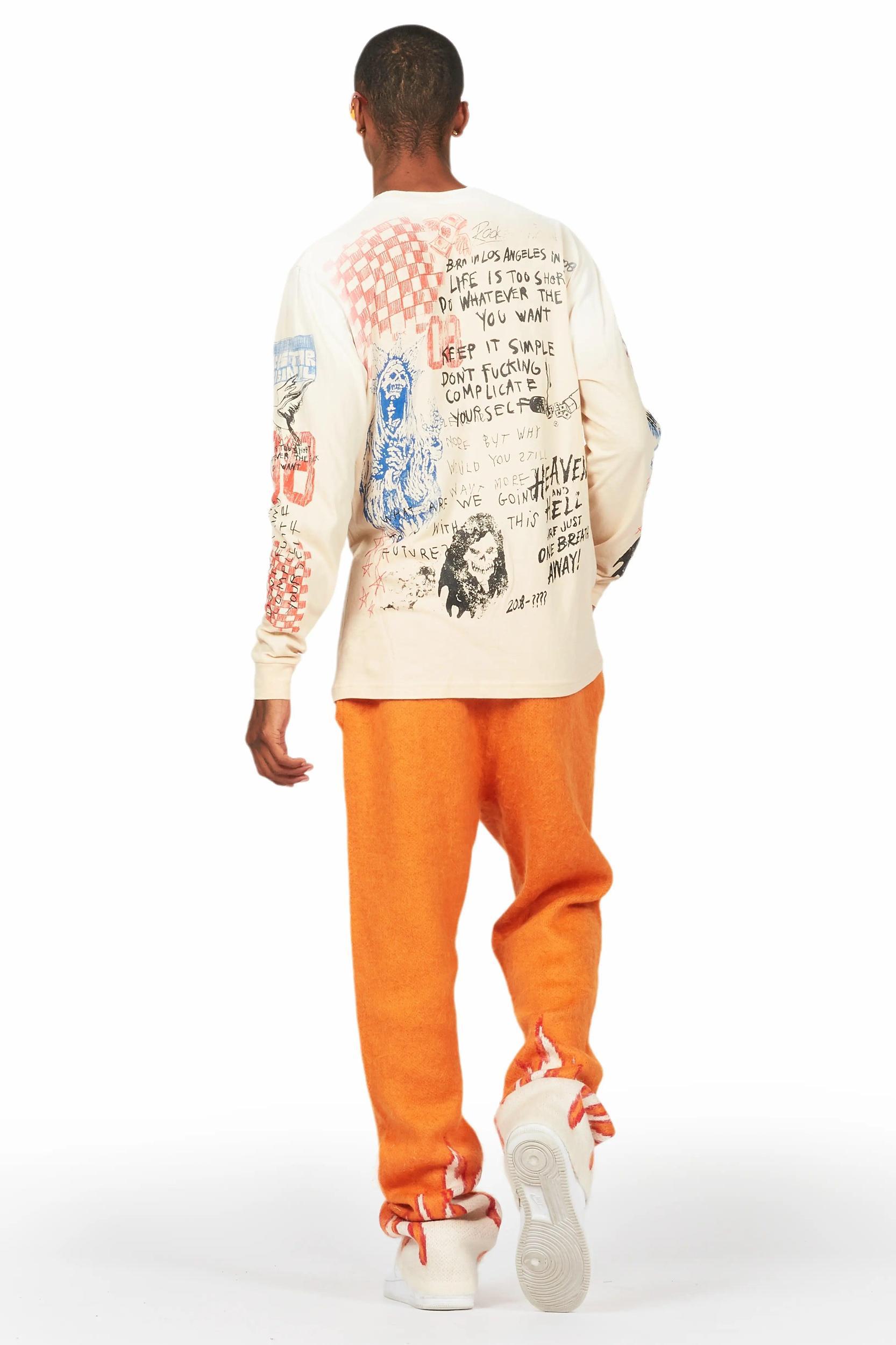 Gabin Beige Long Sleeve Graphic T-Shirt Male Product Image