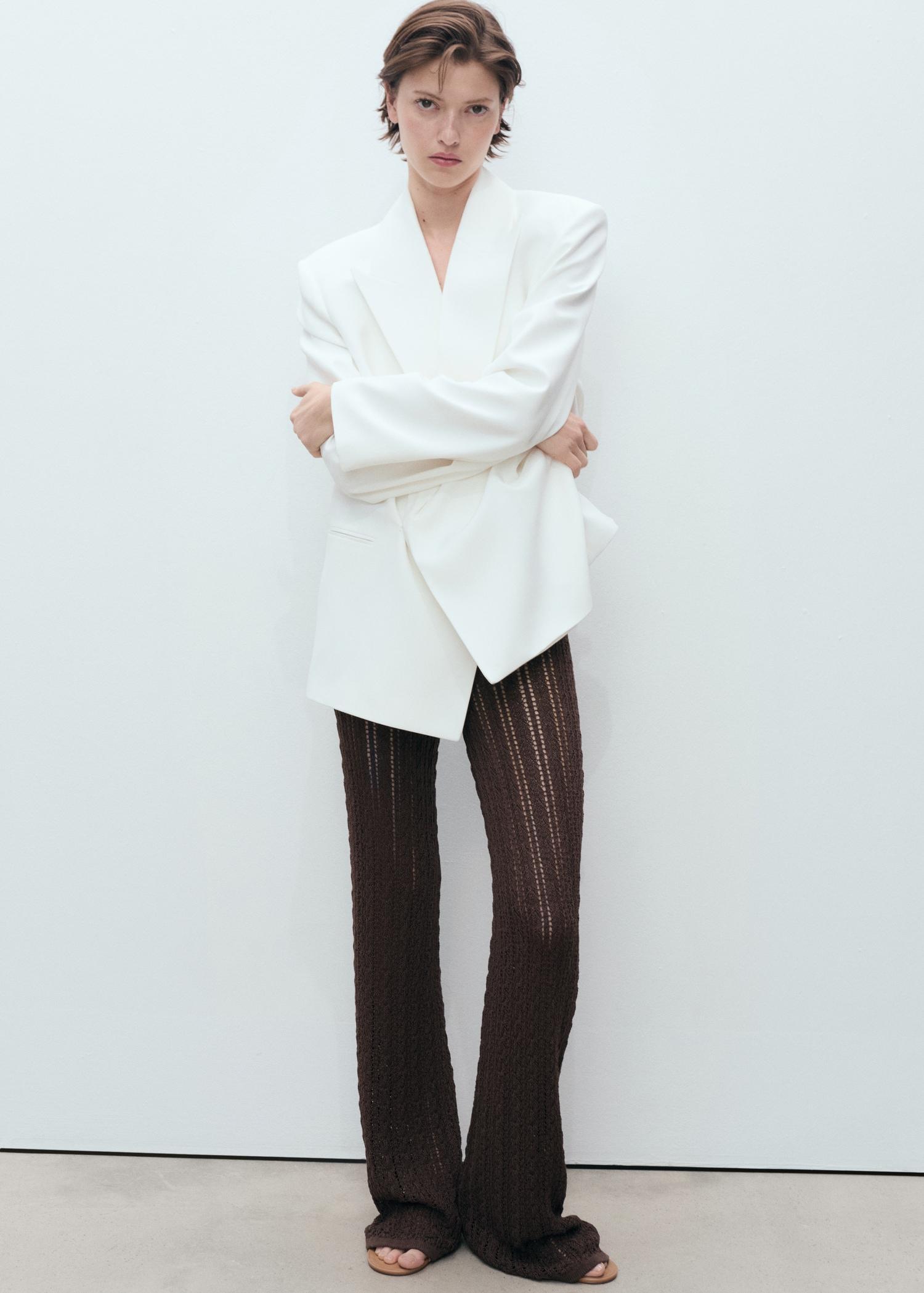 Straight-fit openwork knitted pants - Women | MANGO USA Product Image